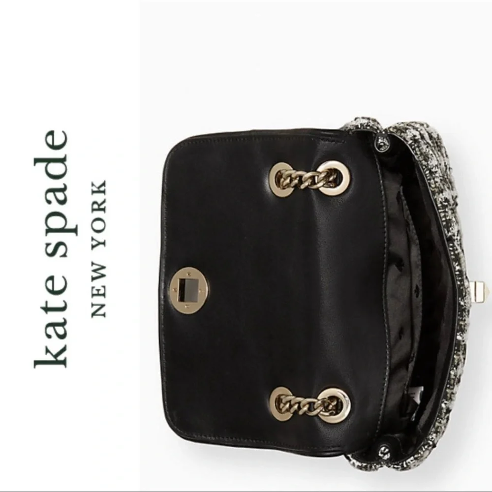 KATE SPADE-tweed Blk & Wht Natalia Flap Crossbody Shoulder Bag NWT - Picture 5 of 16